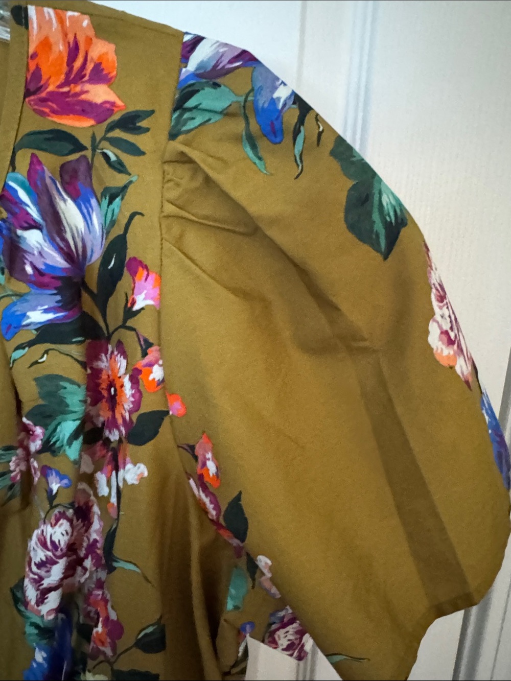 Anthropologie Olive Green Floral Ruffled Hem Dress - Picture 5 of 6